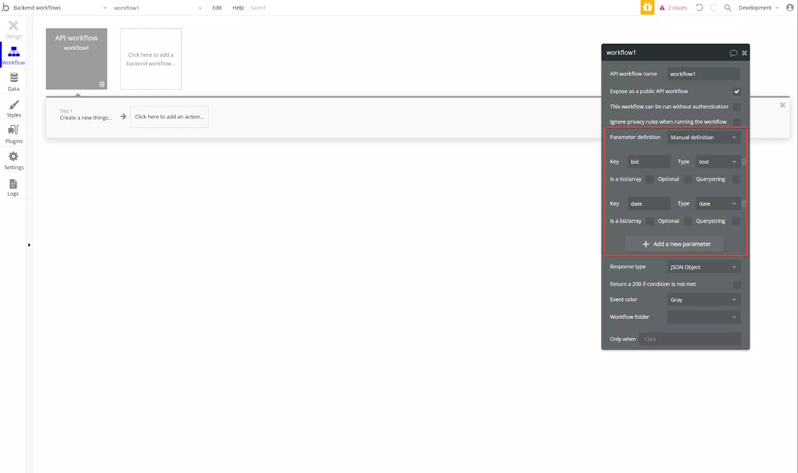 Bubble backend workflow settings